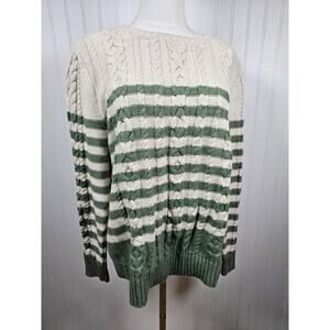 L.L Bean Chunky Striped Cable Knit Fishermen 100% Cotton Sweater Women's XL